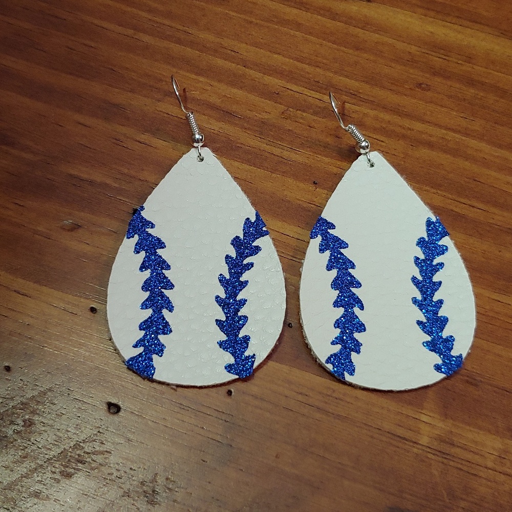 Handmade baseball faux leather earrings